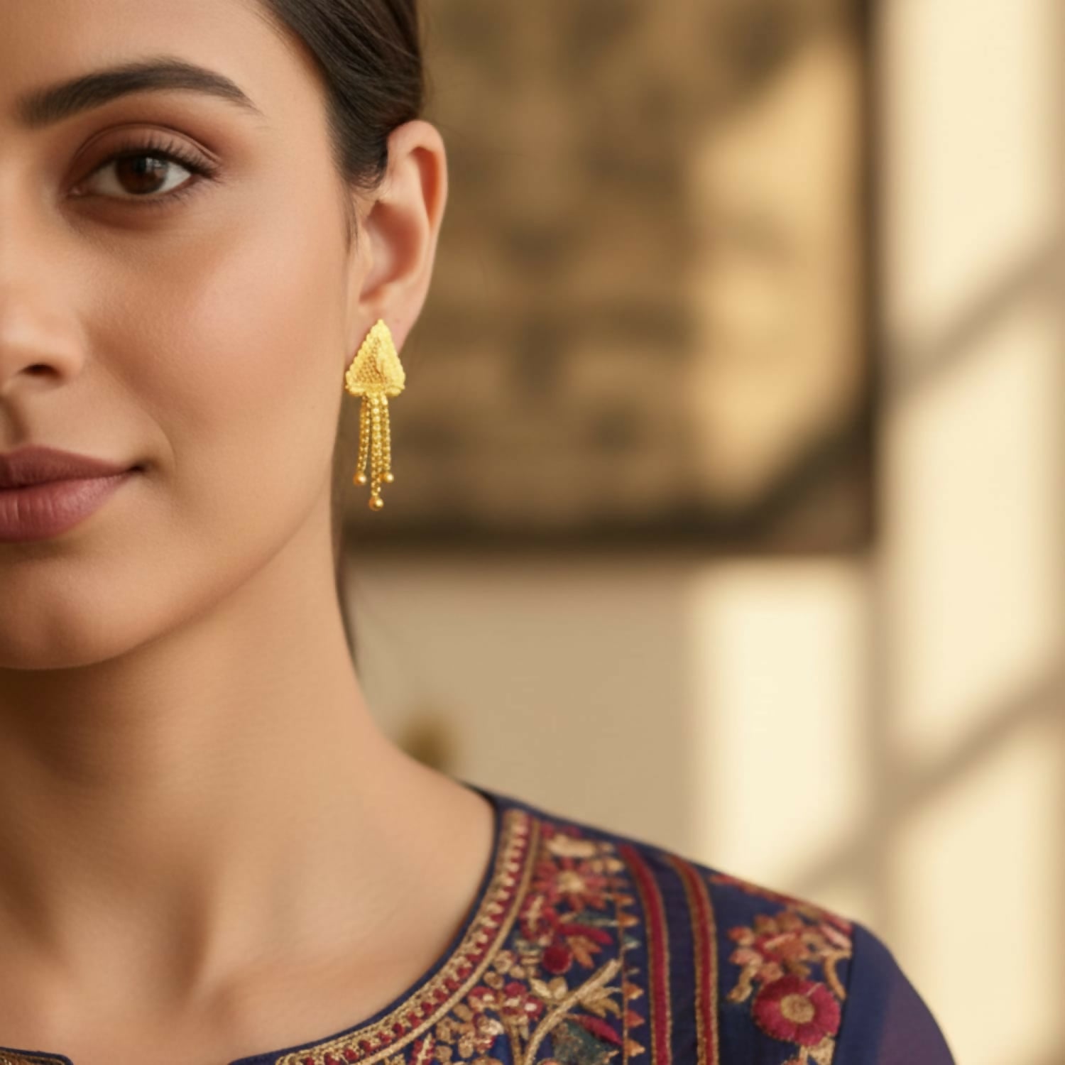 Nice 3 Line Golden Earrings for Women & Girls – Traditional Fancy Jewellery Gift