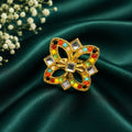 Multicolor Floral Statement Ring – Elegant Gold Plated Design for Women