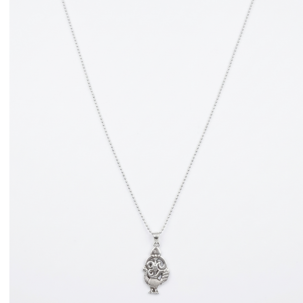 Silver-Plated Peacock Design Pendant Chain for Men Stylish Ethnic Necklace