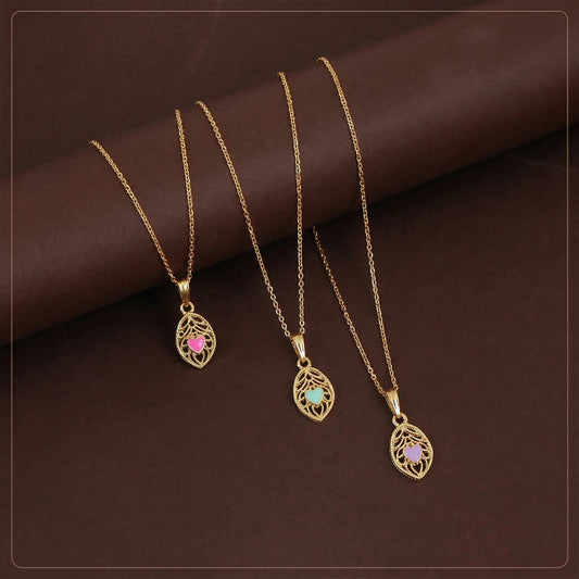 Elegant Heart Leaf Gold Pendant Necklaces with Enamel Detail