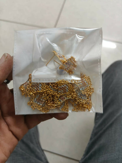 Traditional Gold-Plated "Pankhi" (Fan) Design Necklace Set with Multicolor Enamel