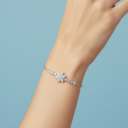 Sparkling AD Bracelet With Floral Motif