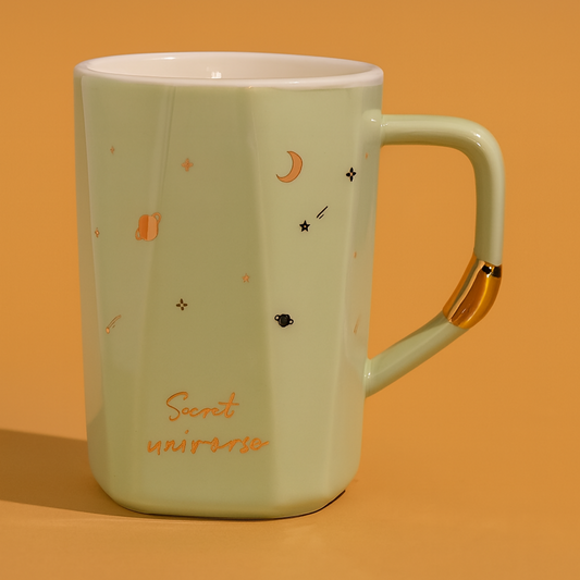 Premium Ceramic Secret Universe Mug with Gold Handle Accent | Designer Celestial Theme Coffee & Tea Cup for Home & Office | Heat-Resistant Stylish Drinkware for Hot Beverages | Ideal Birthday, Festive & Office Gift(Mix Design)