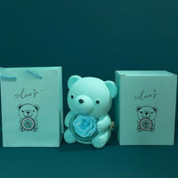 Blue Teddy Bear With Eternal Rose Gift Box | Romantic Love Gift for Her & Couples