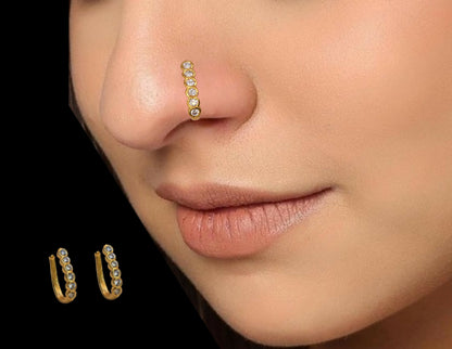 Wavy Diamond Clip-On Nose Ring | Gold Plated AD Non-Pierced