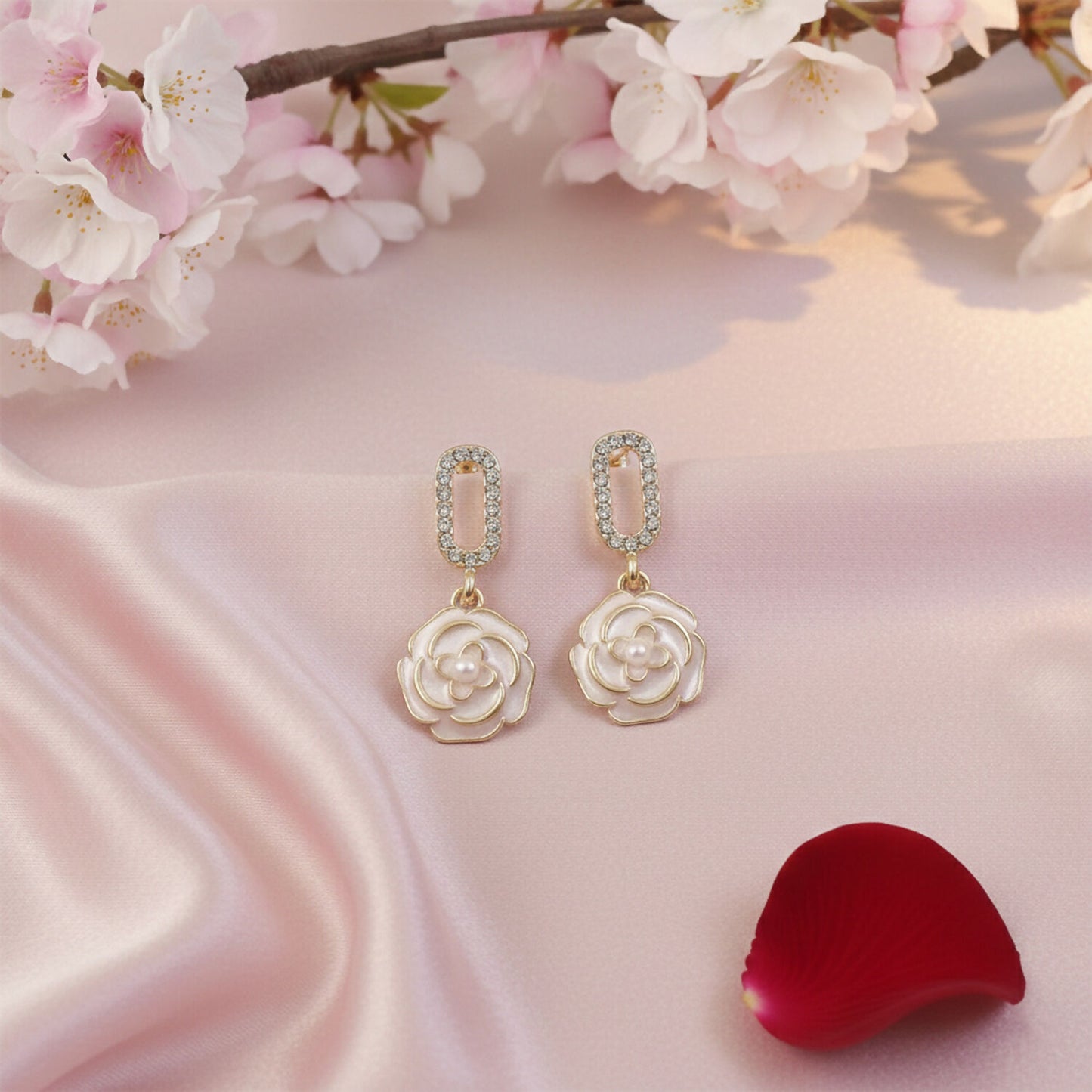 Luxury Korean Style Gold Plated Flower Drop Earrings for Women & Girls