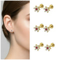 Ruby Floral Gold Plated Stud Earrings – Set of 3 Elegant Pairs