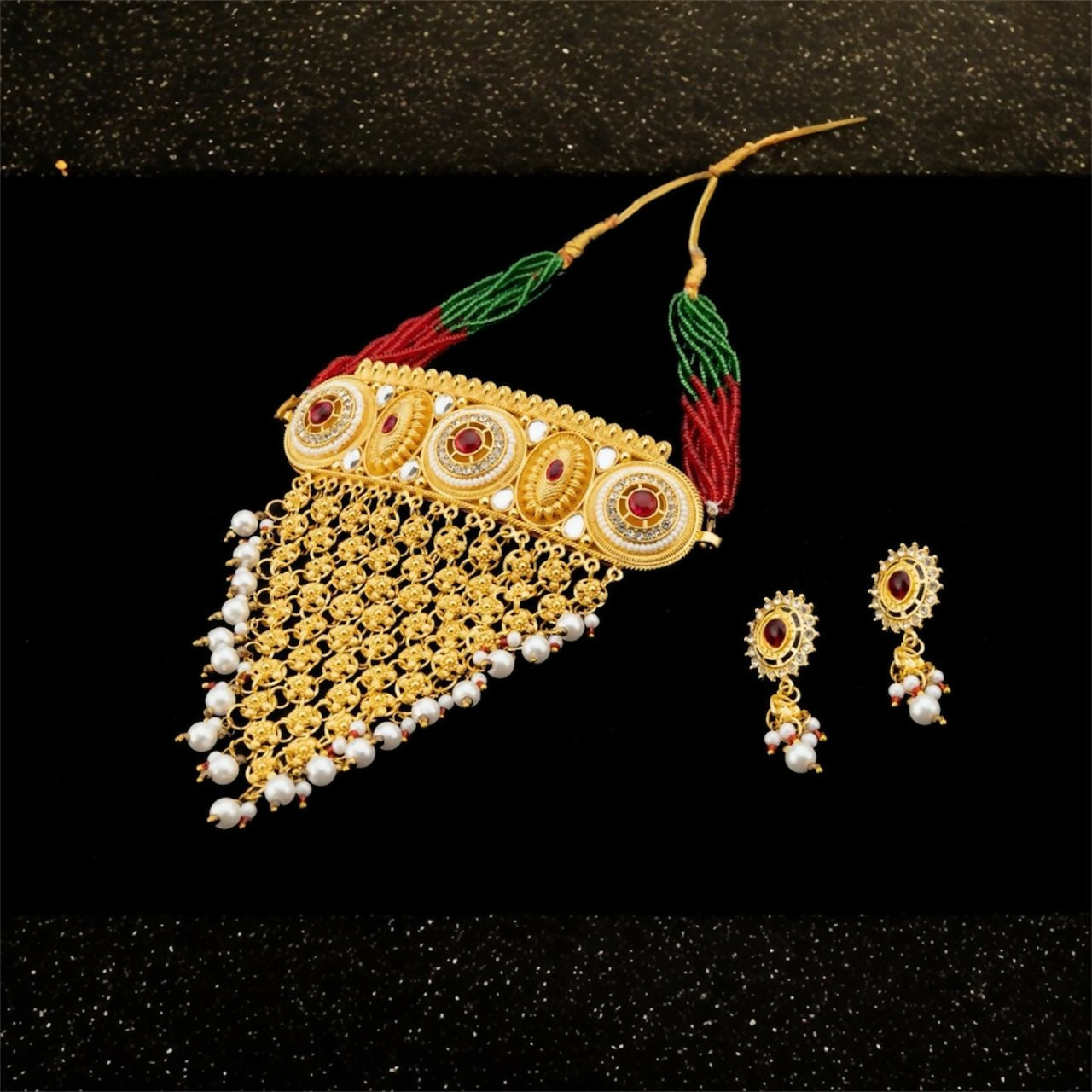 Rajasthani Borla Aad And Rajputi Poshak Jewellery Set with Earrings for Women & Girls