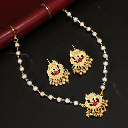 Traditional Pearl Chain Elephant Charm Necklace Set