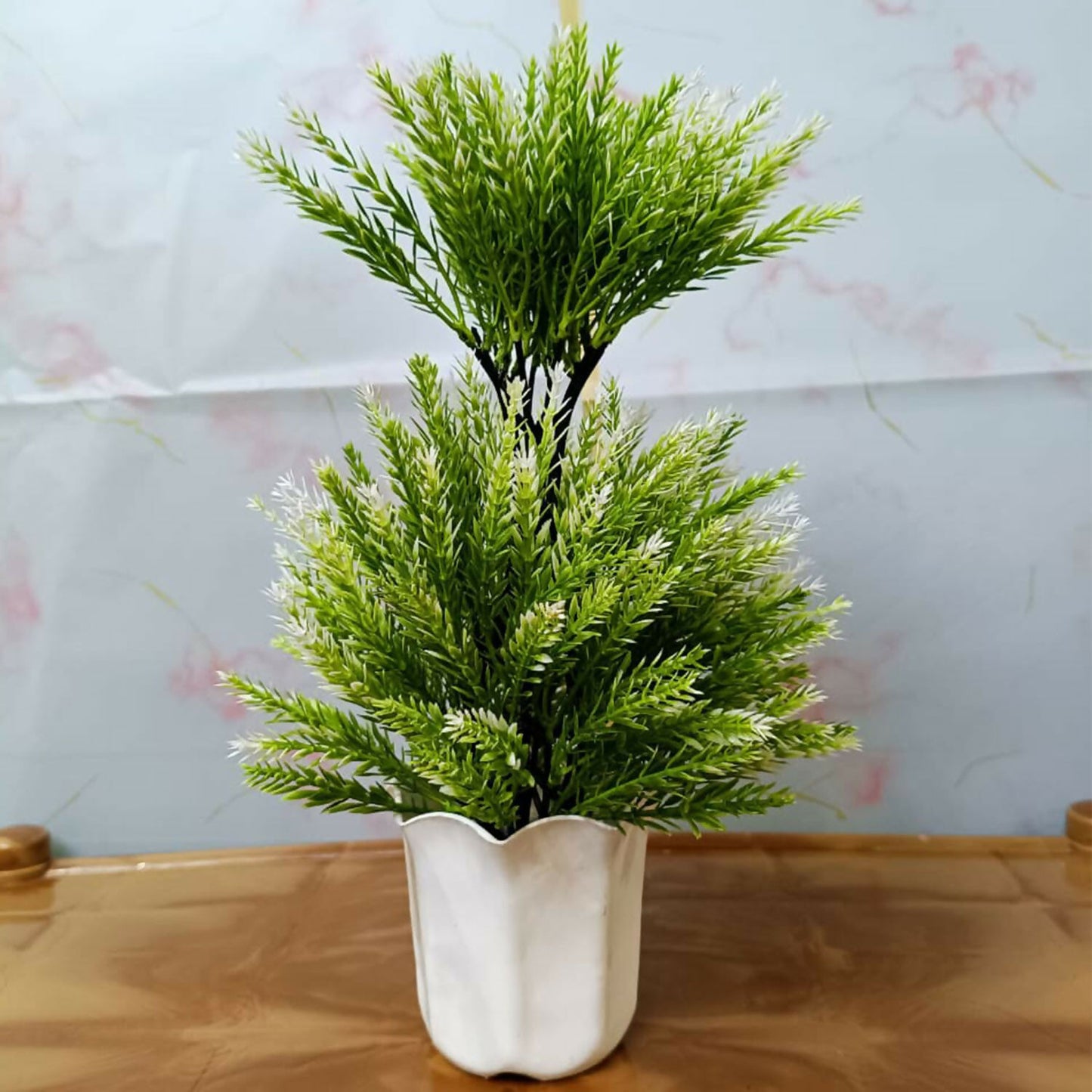 Artificial Cedar Plant in White Ceramic Pot – Luxury Home & Office Décor