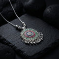Floral Mandala Pendant Necklace – Antique Silver-Tone Oxidized Design