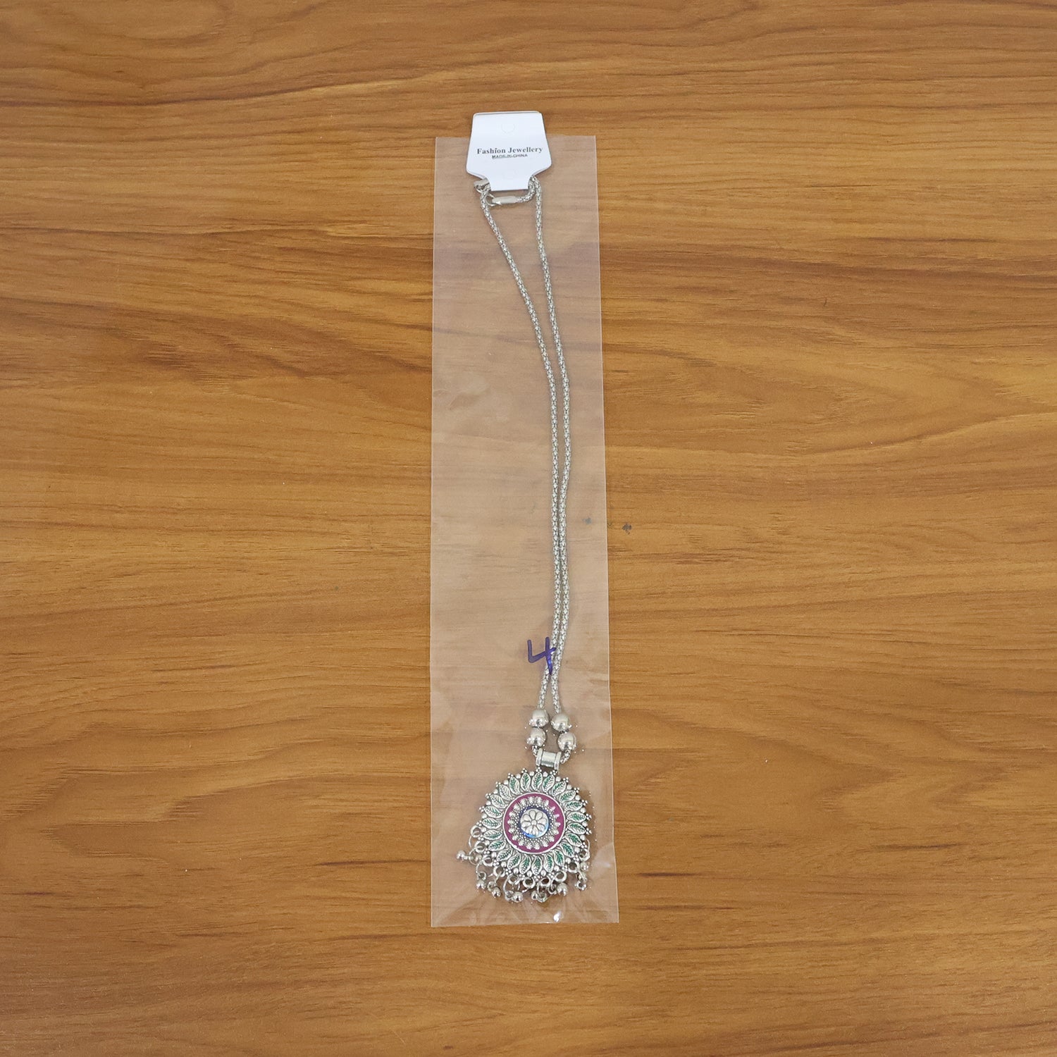 Antique Silver-Tone Oxidized Floral Mandala Pendant Necklace (1 Pc)