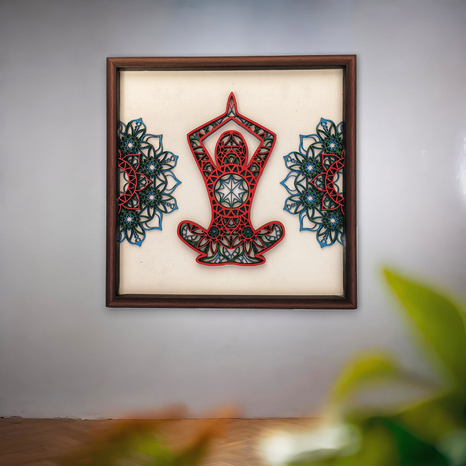 Handcrafted Multi-Layer Wooden Yoga Wall Art – 3D Meditation Pose Design | Spiritual Home Decor | Handmade Wooden Wall Hanging for Yoga Room & Living Space
