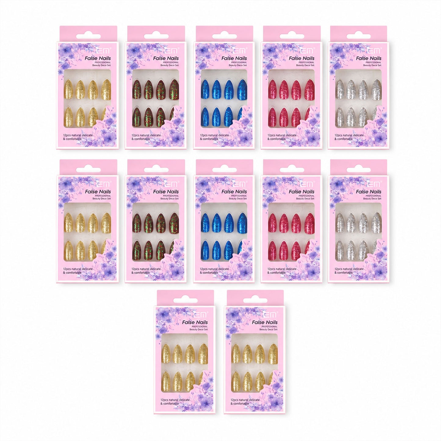 Glitter Press-On False Nails fake nails - (1 Pc / Mix Color & Design)