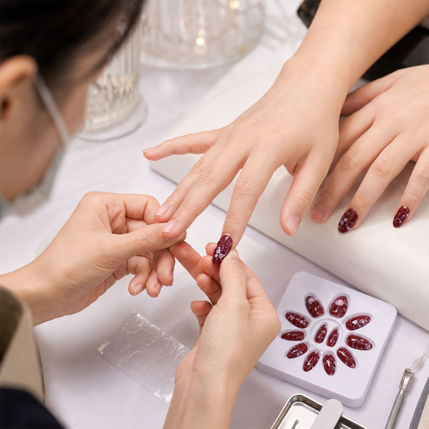 Premium Long Coffin Press-On False Nail with 3D Embellishments (1 Pc)