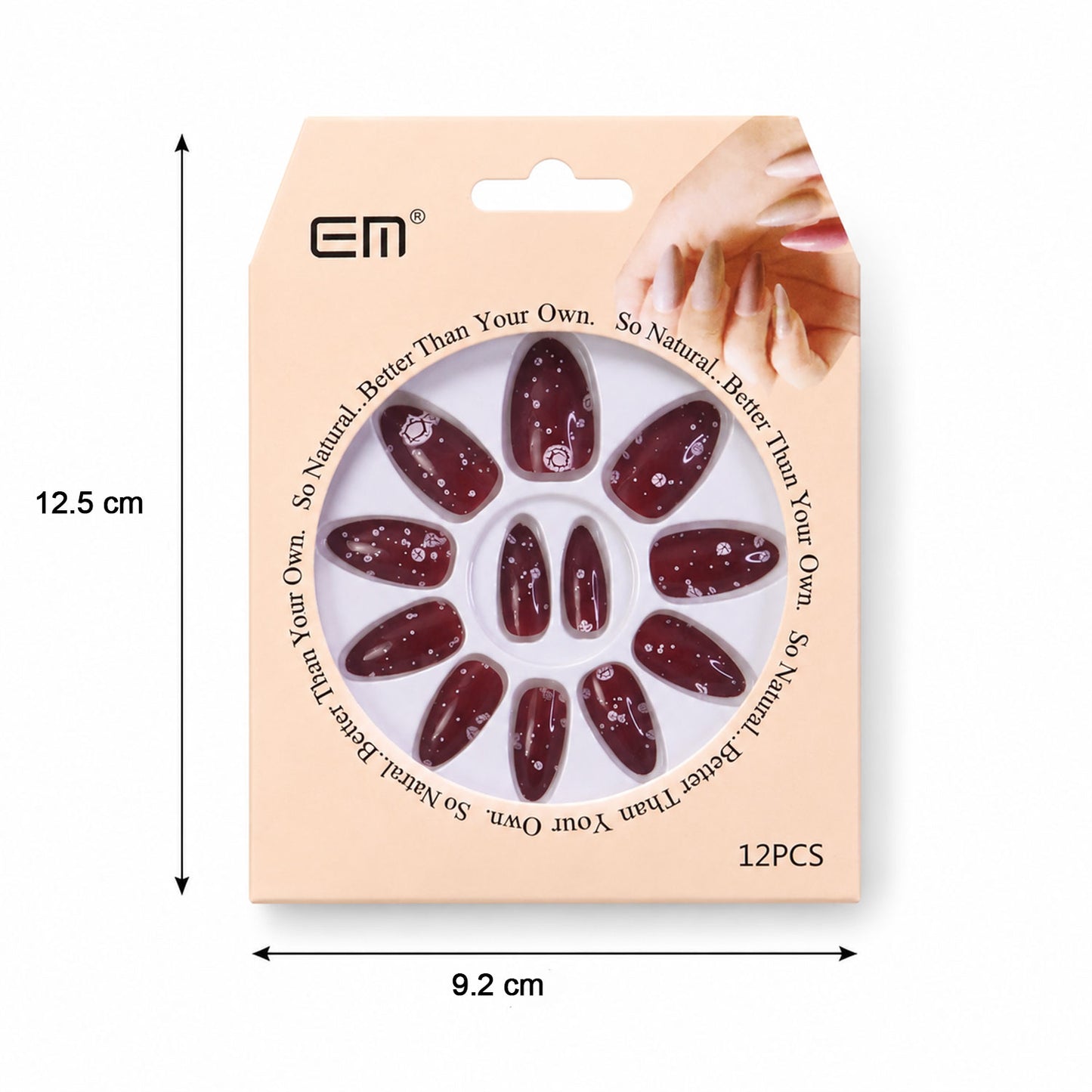 Premium Long Coffin Press-On False Nail with 3D Embellishments (1 Pc)