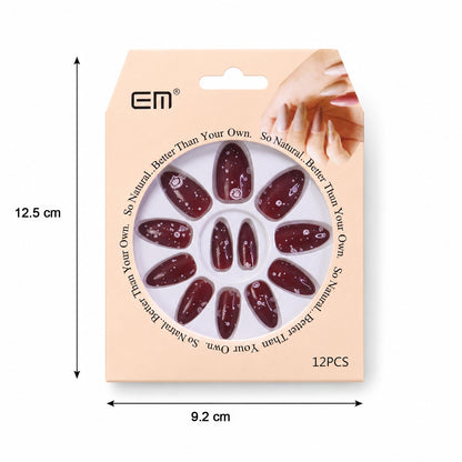 Premium Long Coffin Press-On False Nail with 3D Embellishments (1 Pc)