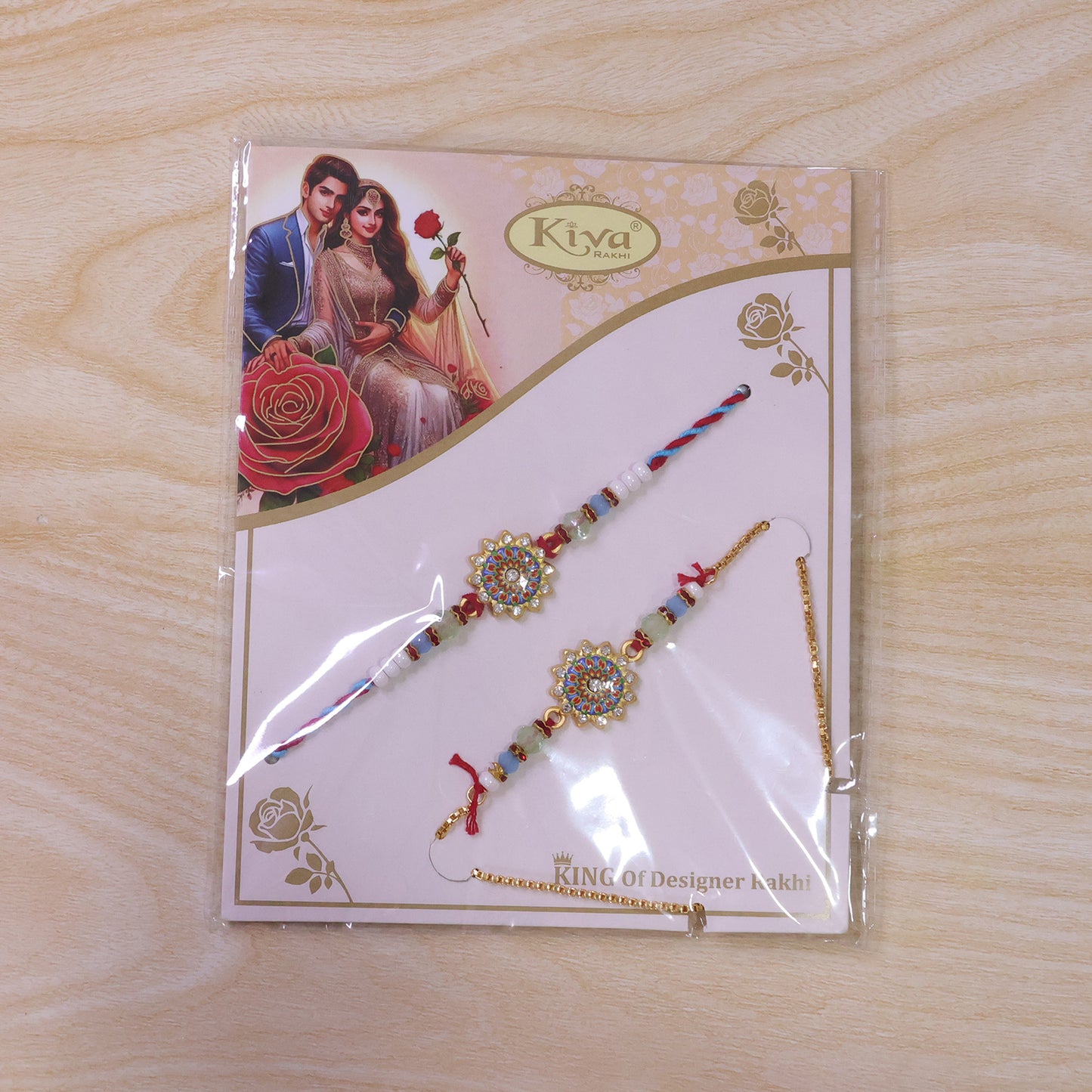 Round Floral Kundan Bhai Bhabhi Lumba Rakhi with Pearl Drop Charm