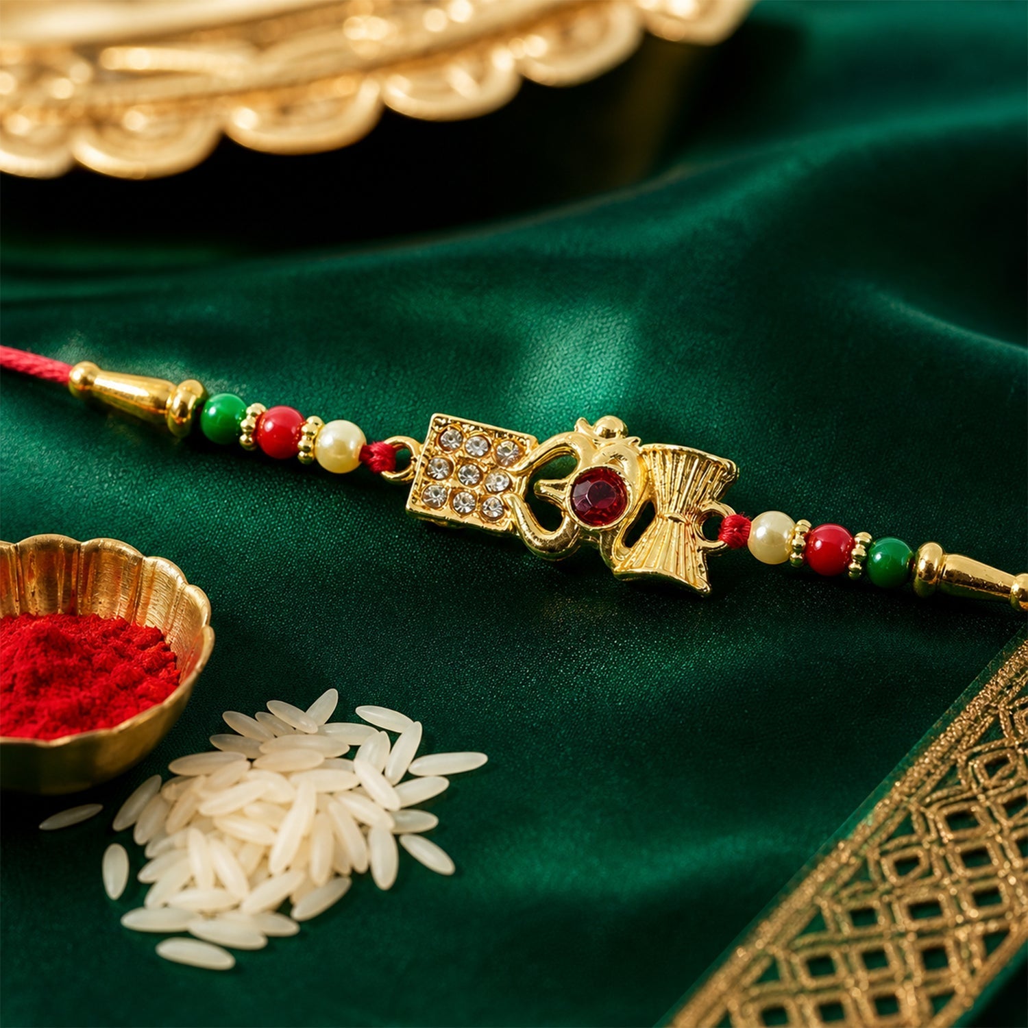 Designer Om Damaru Rakhi with Elegant Stone Pendant (5pcs)