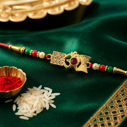 Designer Om Damaru Rakhi with Elegant Stone Pendant (5pcs)