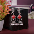 Oxidised Silver Red Stone Jhumka Earrings – Parrot Design Beauty