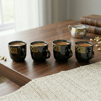 Hot Espresso Cup Set Black Gold Coffee Mug Bowl Set with Serving Pot (9 Pc)