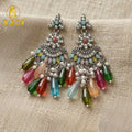 Oxidized Floral Earrings – Vibrant Multicolor Drop Beads & Pearl Tassels
