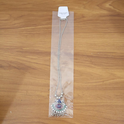 Elegant Traditional Oxidised Temple Motif Long Necklace (1 Pc)