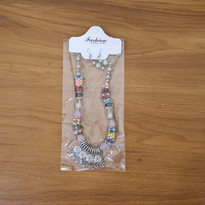 Premium Multicolor Beaded Oxidised Necklace (1 Pc Set)