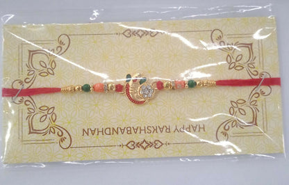 Om Rakhi for Brother Traditional Multicolor Beads on Red Thread (10pcs)