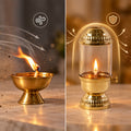 Brass Temple Jyot with Glass Cover Akhand Diya for Puja and Spiritual Home Decor (100% Pure Brass)