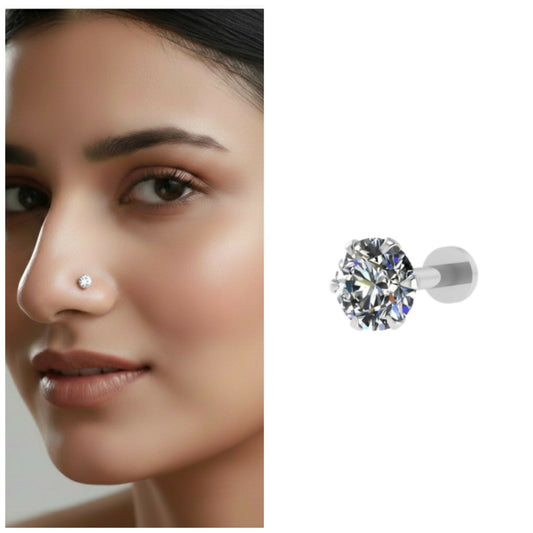 silver plated AD Nosepin stud Labret for Women and girls