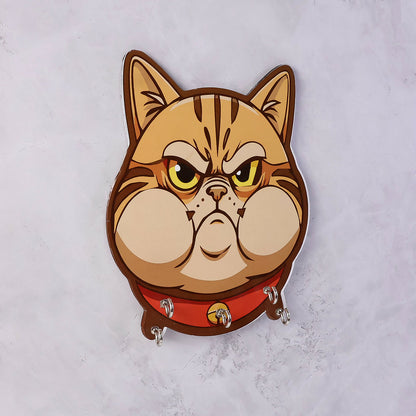 Cute Cartoon Cat Wooden Key Holder Wall Mounted Decorative Key Rack for Home Entrance