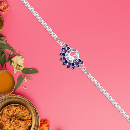 Premium Silver Chain Rakhi with Peacock Motif Rakhi for Brother (5pcs)