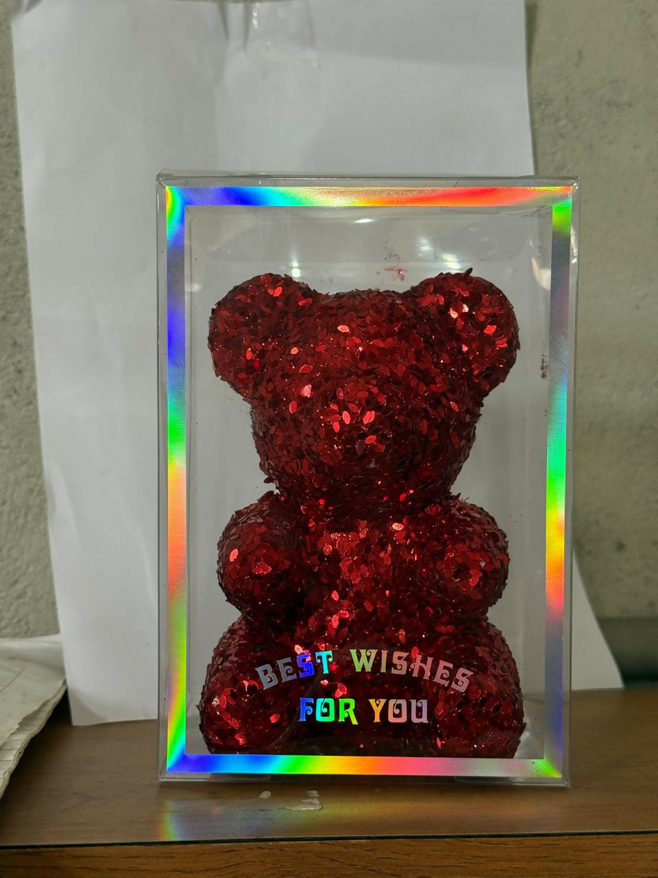 Red Glitter Teddy Bear Showpiece with Gift Display Box