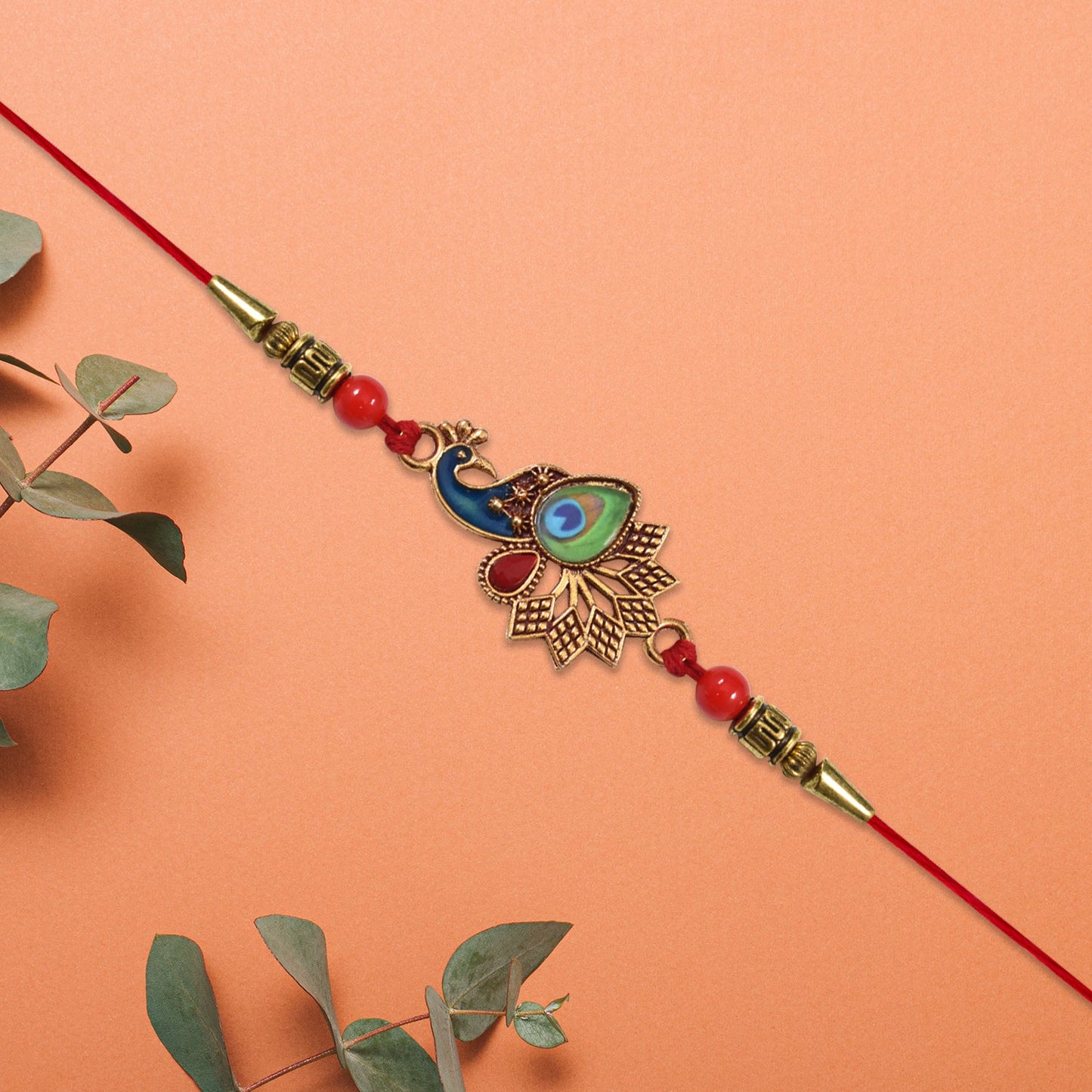 Peacock Rakhi, Vibrant Enamel & Beadwork Design (10pcs)
