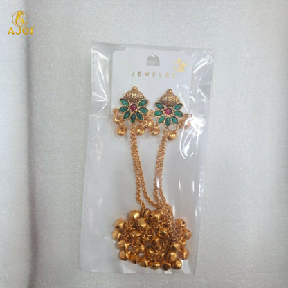 Handcrafted Floral Stud Long Drop Ghungroo Jhumki Earrings