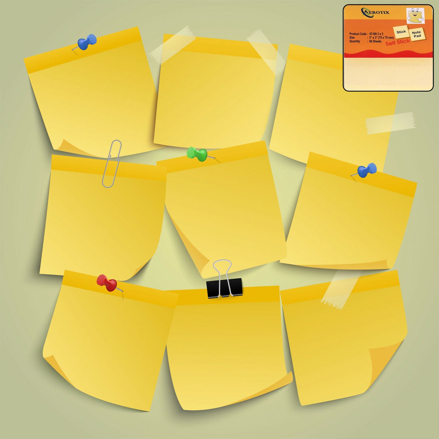 Self Sticky Notes Pad Yellow with Strong Adhesive (75×75 mm, 80 Sheets,6 Pack Combo)