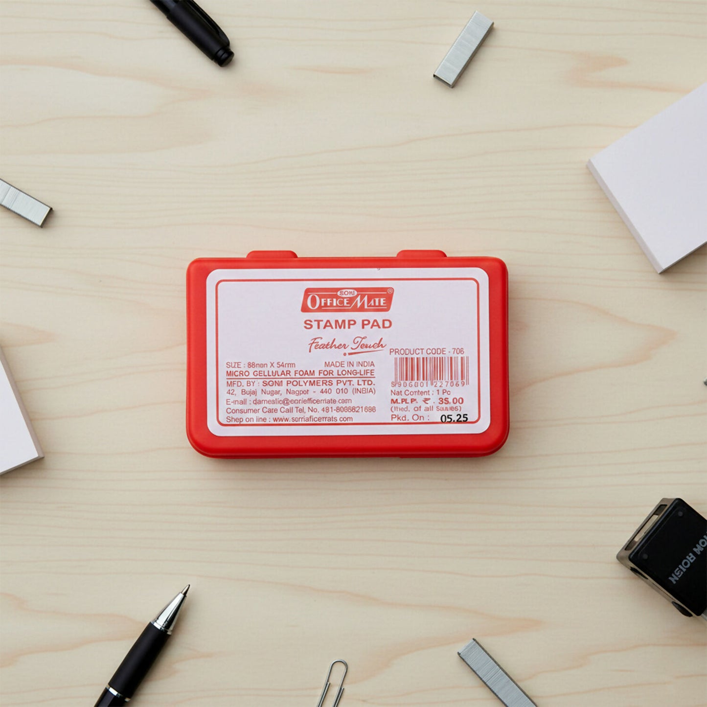 Officemate Small Stamp Pad Feather Touch Red Ink Long-Life Micro Cellular Foam (88cm x54cm)