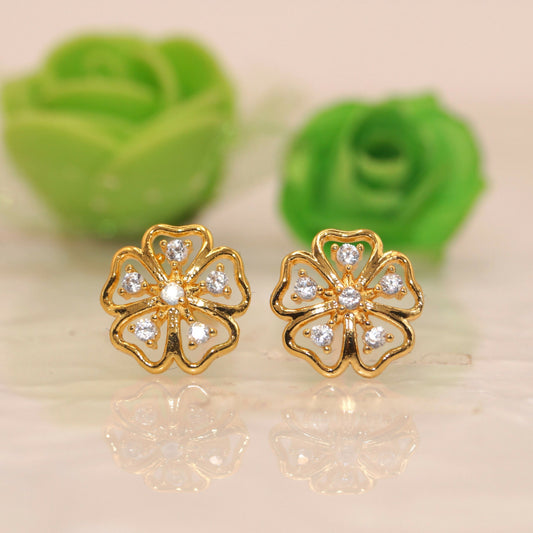 Gold-Plated AD Flower Stud Earrings for women & girls