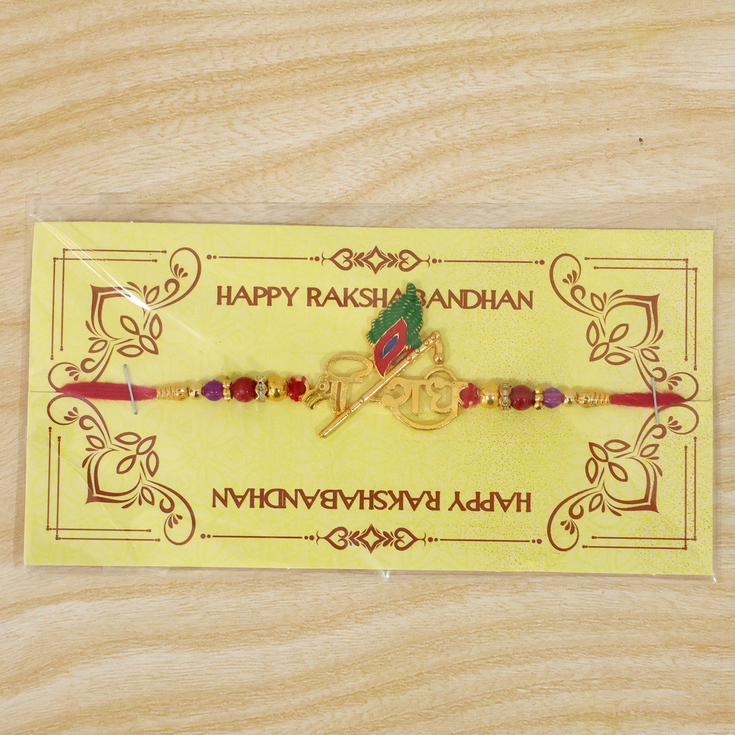 Peacock Feather Shree Radhe Name Style Rakhi for Raksha Bandhan (10pcs)