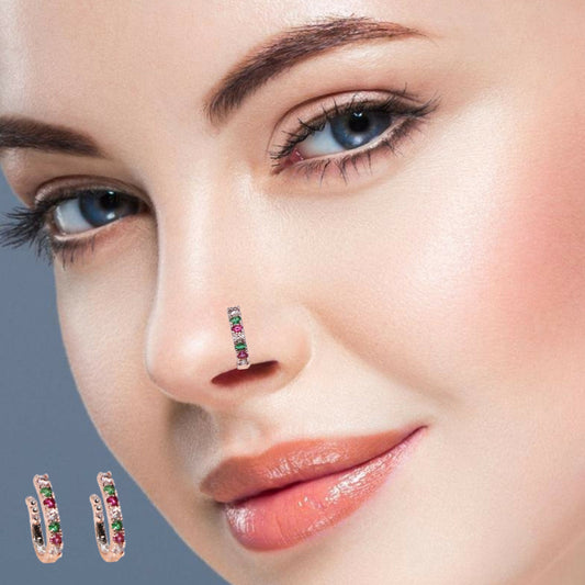 Multicolor Stone Elegant Clip-On Nosepin for Women Combo Pack of 2