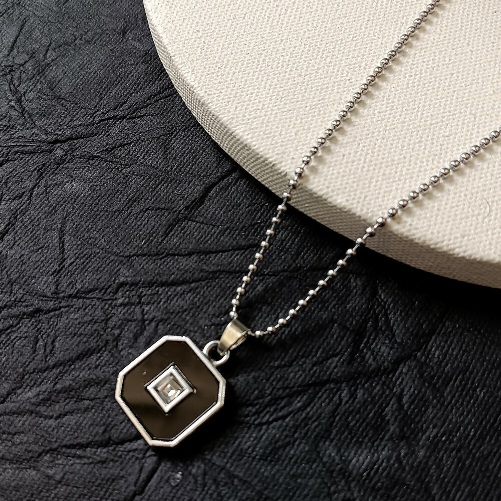 Elegant Silver Plated Black Square Pendant Necklace Stylish Chain Jewelry