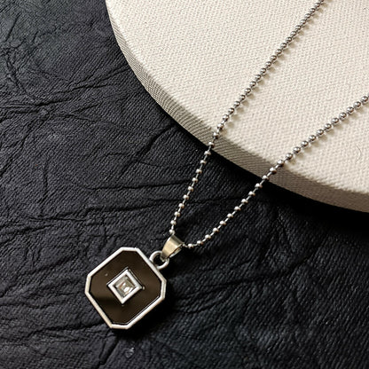 Elegant Silver Plated Black Square Pendant Necklace Stylish Chain Jewelry