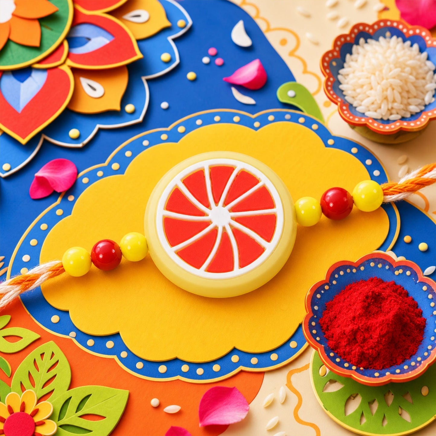 Fruit Slice Rakhi for Brother Beaded Charm Design (5pcs)
