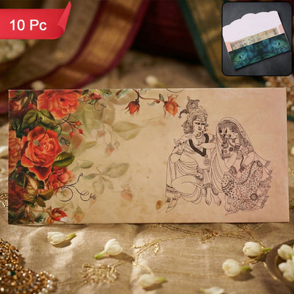 Designer A4 Size Money Gift Envelopes with Peacock Feather & Floral Patterns for Wedding, Festive & Cash Gifting – Pack of 10