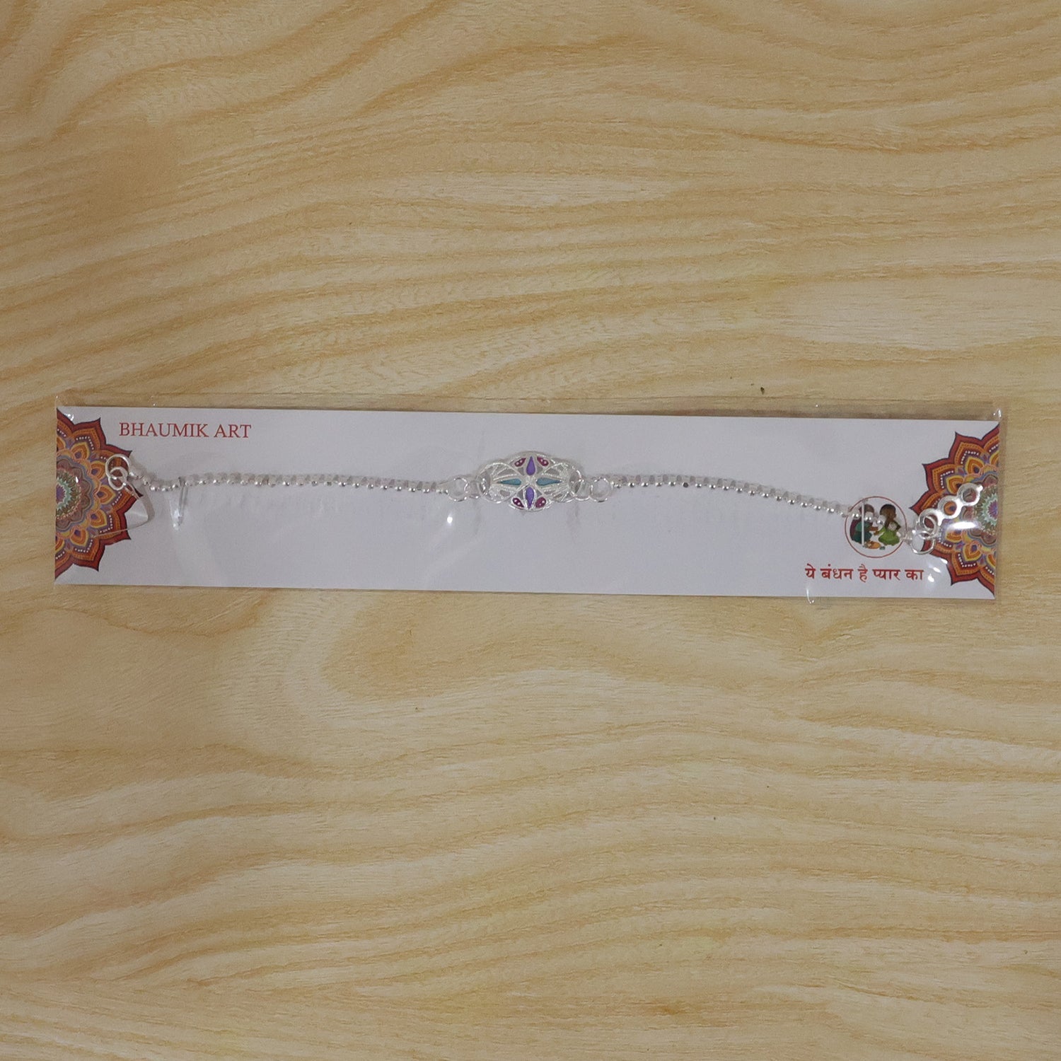 Oval Enamel Stone Charm Chain Bracelet Rakhi for Brother Elegant & Memorable (5pcs)