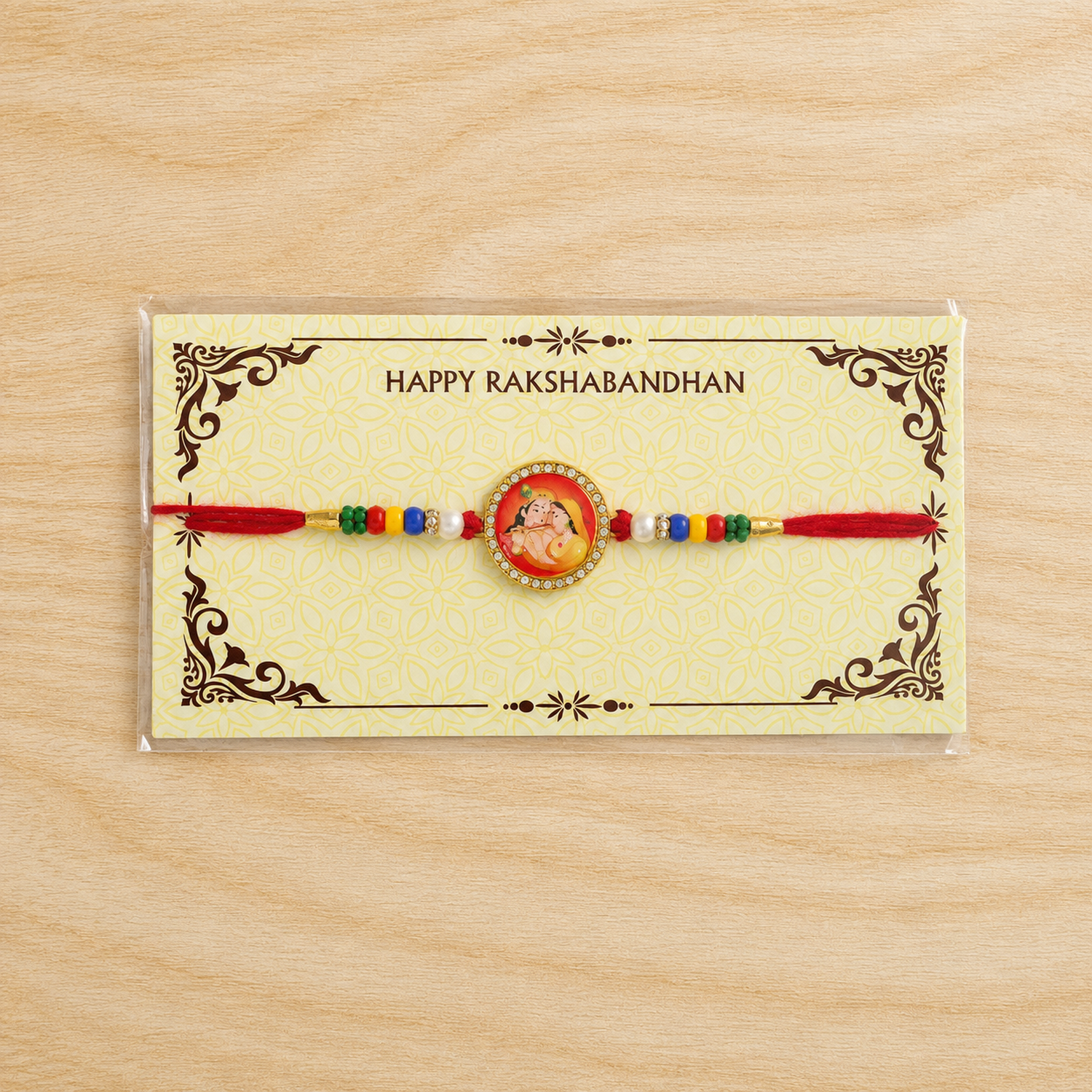 Radha Krishna Rakhi for Brother Photo Round Beaded Design (10pcs)