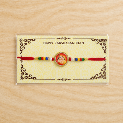 Radha Krishna Rakhi for Brother Photo Round Beaded Design (10pcs)