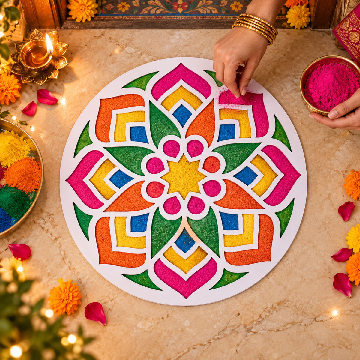 Big Round Rangoli Stencil Board for Home Entrance, Diwali and Festival Decor